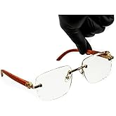 Street Knitted Luxury Red Wood Arm Rimless Clear Tint Gold Frame Square Luxury Woodgrain Frameless Non Prescription Rectangle Eye Glasses Vintage Geometric Clear Lens Hip Hop Glasses For Men Women