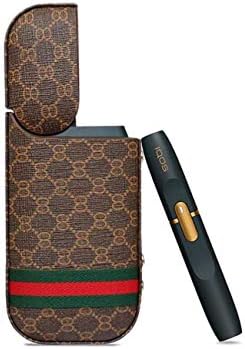 [PU Case for IQOS 2.4/2.4 Plus] Electronic Cigarette Holder Pocket Charger Case Full Protective Cover from Impact, Dust, Scratch (Brown-Octagonal)