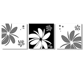 Canvas Wall Art Black and White Abstract Flowers Painting Artwork for Home Prints Framed - 12"x12"x3 Panels