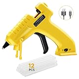Cordless Mini Glue Gun, TopElek Upgraded Hot Glue Gun with 12 Glue Stick, on-Off Switch and Integrated 3.6 V Lithium-Ion Battery for DIY Arts, Craft, Home, School, Office Repair(Yellow)