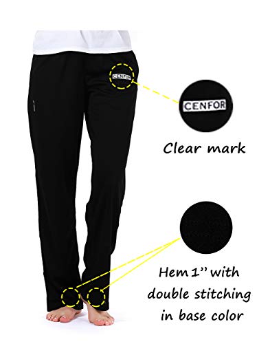 cenfor Womens Black Sweatpants with Pockets No See Through Stretch Fitness Pants Daily Pant Loose Drawstring Jogger Size Large