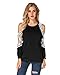 StyleDome Women's Off Shoulder Blouse Shirts Crechet Lace Long Sleeve Casual Round Neck Tee Tops Black L
