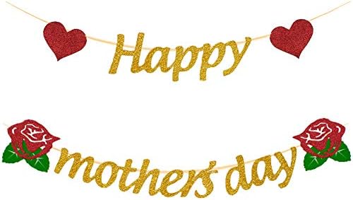 Amazon Com Mity Rain Happy Mother S Day Banner Gold Glitter