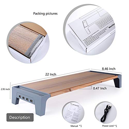 Monitorständer für Computerbildschirme-Computer Stand Riser mit USB-Anschlüssen-Monitor Riser mit iPad-Halter und Kabelmanagement