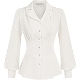 GRACE KARIN Womens Long Sleeve Tops Business Casual, Dressy Button Down Peplum Blouses, Fall Collared Work Elegant Shirt