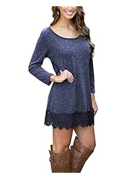 POZON elegante vestido informal de línea A con mangas largas y pespuntes para mujer