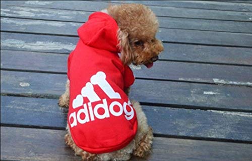 Moolecole Adidog Pet Dog Hooded Clothes Apparel Puppy Cat Warm Hoodies Coat Sweater for Small Dogs(M, Red)