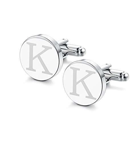 ORAZIO Mens Classic Engraved Initial Cufflinks Alphabet Letter Cufflinks Formal Kit Business Wedding Shirts K