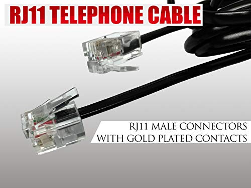 2-Pack RocketBus RJ11 Replacement Cable Line 6P4C Plug Cord for Landline Corded Phone DSL Modem Fax Machine
