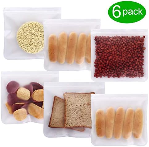 ibaye Reusable Food Storage Bags, Leakproof Sandwich Bags Transparent BPA Free Snack Bags for Lunch, Vegetable, Fruit, Liquid, Food Preservation, Make up and Refrigerated Storage (6pcs)