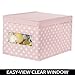 mDesign Large Soft Stackable Fabric Baby Nursery Storage Organizer Holder Bin Box with Front Window and Lid for Child/Kids Bedroom, Playroom, Classroom - 2 Pack - Pink/White Polka Dot