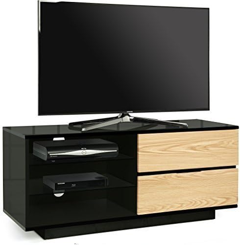 Centurion Gallus Gloss Black 2-Oak Drawers 3-Shelf TV Stand