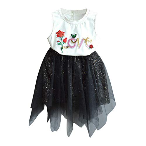 12M-6Y Toddler Kids Baby Girl Flower Love Sequin Vest Tops + Princess Tulle Tutu Dress Summer Beach Clothes Set (12-24 Months)