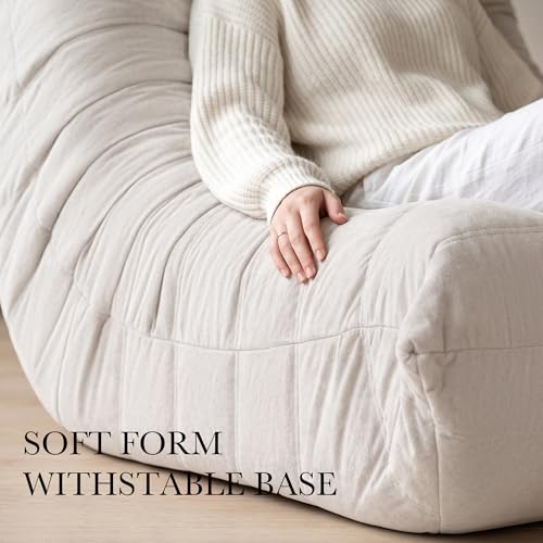 XH.Easy Go Bean Bag Chair for Adults, Togo Lounge Chair with Memory Foam Filling, Giant Bean Bag Sofa, Boneless Floor Chair for Living Room, Bedroom & Gaming Room, Ivory