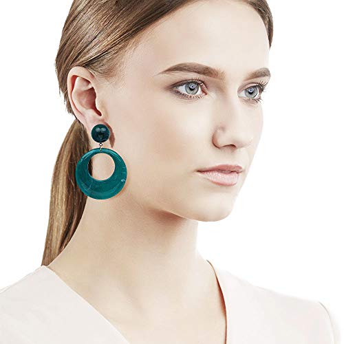 Acrylic Earrings for Women Drop Dangle Leaf Earrings Resin Minimalist Bohemian Statement Jewelry (Hoop-Blue) - Thumbnail 5