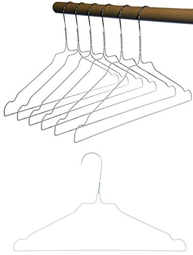 Hagspiel Metal Clothes Hangers, Wire Hangers Made of High-Quality Zinc Coating, Pack of 20, White Powder Coating, with Bridge and Skirt Notches, Made in Austria