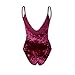 OQC Women's Plunge V Neck Backless Strap Tight Velvet Bodysuit Jumpsuit Leotard, Wine Red, Small