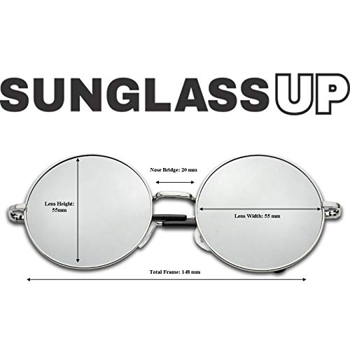 55mm Large Circular Retro Round Flat Mirrored Hippie Circle Sun Glasses (Rose Gold/Purple Lens, 55)