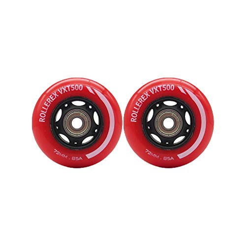 Rollerex Inline Skate/Rollerblade Wheels VXT500 80mm (8-Pack or 2-Pack or 2 Wheels w/Bearings, Spacers and Washers) (72mm Rocket Red (2 Wheels w/Bearings, spacers and washers))
