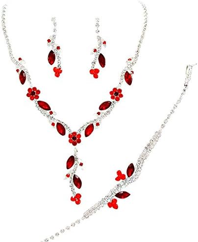 Y Drop Pretty Ruby &amp; Dark Red Floral Crystal Prom Bridesmaid Wedding Necklace Jewelry Set DO5