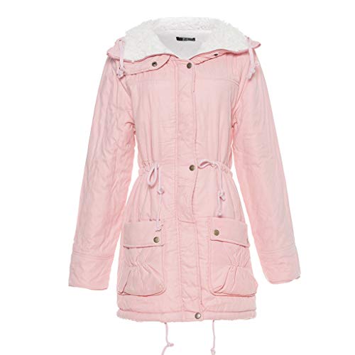 NRUTUP Womens Warm Long Coat Collar Hooded Jacket Slim Winter Parka Outwear Overcoat Blouse Top(Pink,S)