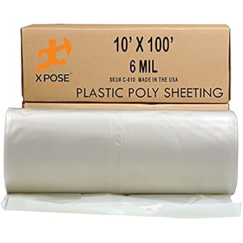 Clear Poly Sheeting - 10x100 Feet - Heavy Duty, 6 Mil Thick Plastic Tarp - Waterproof Vapor and Dust Protective Equipment Cover - Agricultural, Construction and Industrial Use - by Xpose Safety