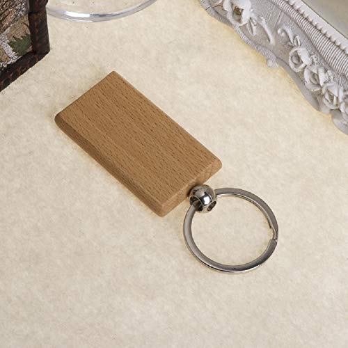 Pack of 10 Blank Wooden Key Chain Personalized EDC Wood Keychain Key Ring Key Tags DIY Keychain Supplies for Craft (Rectangle)