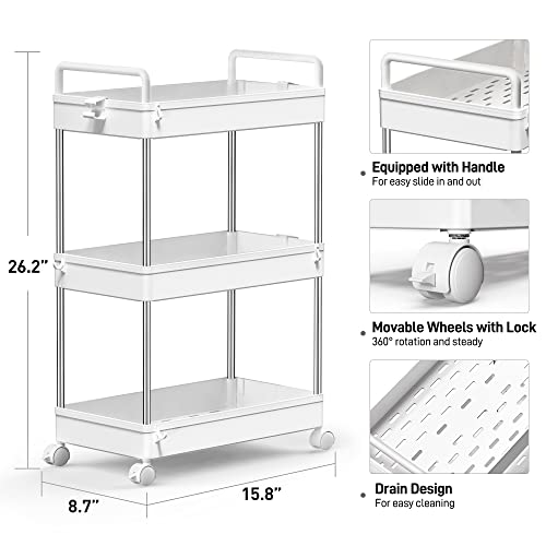 SOLEJAZZ Rolling Storage Cart, 3 Tier Utility Cart Mobile Slide Out