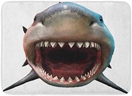 Zhengzho Non-Slip Indoor/Outdoor Doormats Bath Rugs Teeth Shark Biting 3D Bite Front Megalodon Big Huge Durable Home Decor Mat 23.6 x 15.7 Inch