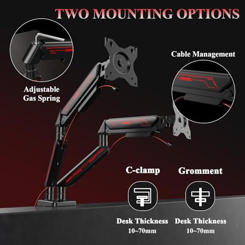 ETHU Dual Monitor Arm, Adjustable Gas Spring Monitor Stand Support 13-32 Inch and 9kg Screen, Full Motion Computer Monitors Mount, LED/LCD Display Arm, VESA Pattern 75x75/100x100 Dual Arm Black