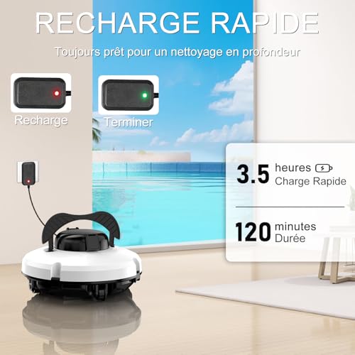 (2026) Robot Piscine sans Fil, Aspirateur Piscine à Double Moteur Puissante Aspiration, 120 Minutes de Nettoyage, Auto-Stationnement, Robot Piscine Idéal pour Les Piscines Hors Sol 100㎡ (Beige)