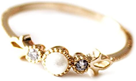 Excelsia "Fleur de Lis" 14K White Gold-Plated Ring with Simulated Pearl, Size 7.5