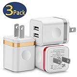 USB Wall Charger Plug, WITPRO Multi-Protection Dual Port Power Adapter Charging Block Compatible iPhone, iPad, LG, Moto Android Cell Phone 3-Pack (Red/Gold/Gray)