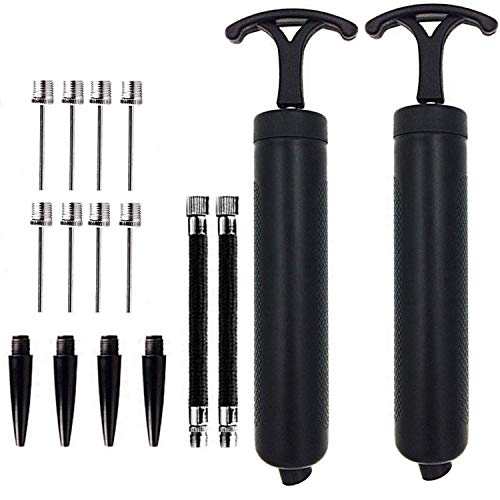 MINGRU Ball Pump for Basketball, Soccer, Volleyball, Rugby, Water Polo Ball & Other Inflatables Air Pump, Needles and Nozzles Included (2 Pack - Black, 8")
