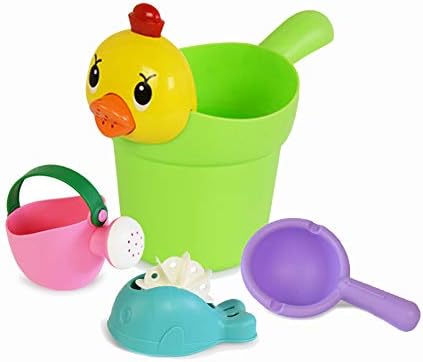 YugeeBath Toys for Toddlers Kids Babies Boys Girls 4pcs Watering Can+Ladle+Water Wheel+Bath Mug Set of Water Games&Sand Beach Toy for Child Super Interactive Water Fun Baby Birthday Gifts