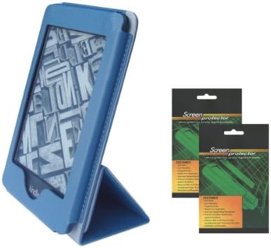 iShoppingdeals - Blue Folio PU Leather Cover Case and Anti-Glare Screen Protector Shield for Amazon Kindle Paperwhite