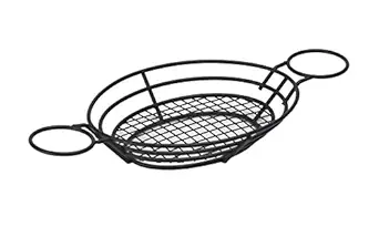 G.E.T. Enterprises 4-38822 11 x 8 Oval Basket and 2 Holders, Clipper Mill, Iron Powder Coated, Black (Sauce Cups Sold Separately)