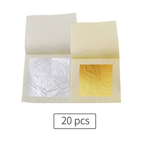 Edible Gold Leaf, 24K Gold and Pure Silver Leaf Foil Sheets Set, 1.7