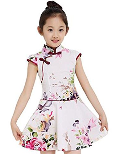 Suimiki Girls Kids China Style Chinese Qipao Floral Cheongsam Summer Mini Dress
