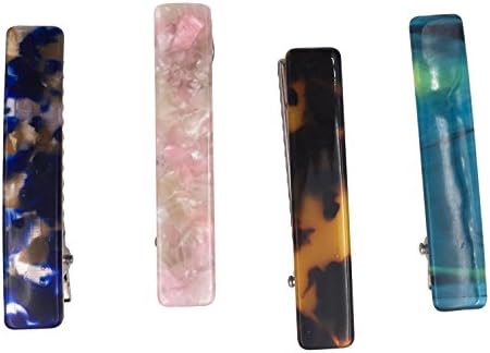 4 Mini Rectangle Marble Pattern Hair Duckbill Alligator Clip Set Accessories Women Girls