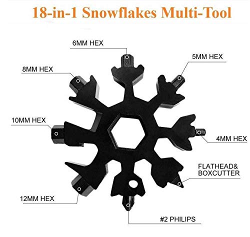 Schneeflocken Multifunktionswerkzeug 18-in-1 Edelstahl Multitool mit Aufbewahrungs​box und Schlüsselring für Outdoor (Schwarz)