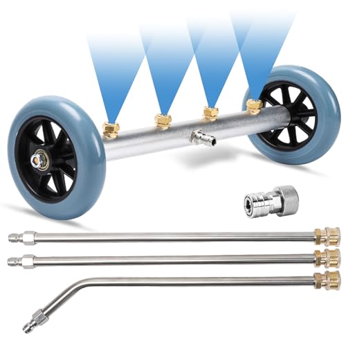 Photo 1 of Undercarriage Pressure Washer Attachment, 16 Inch Pressure Washer Undercarriage Cleaner, Under Car Pressure Washer Attachment with 3 Pcs Extension Wand, 4000 PSI
