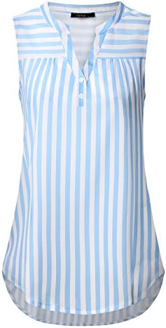 Vafoly Tank Blouses for Women, Womens Striped Sleeveless Shirts Summer Tops Casual Tanks V Neck Office Wear Blouse Shirts Blue and White M