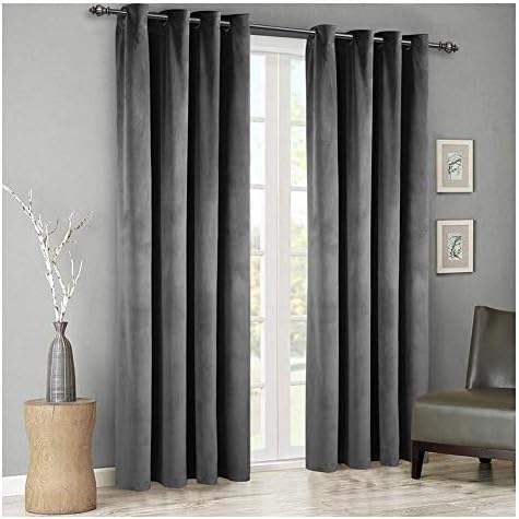 SINGINGLORY Velvet Curtains Grey 52 x 96 Inch Blackout Grommet Window Curtains 2 Panels Set for Bedroom and Living Room (W52 xL96, Gray)