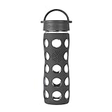 Lifefactory 16-Ounce BPA-Free Glass Water Bottle with Leakproof Cap and Silicone Sleeve, Carbon