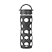 Lifefactory 16-Ounce BPA-Free Glass Water Bottle with Leakproof Cap and Silicone Sleeve, Carbon