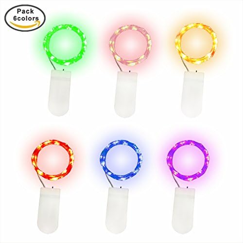 Pack of 6pcs LED String Lights, 20 Micro Starry Leds on 6.5Ft/2.0m Copper Extra Thin Wire,6 Different Colors String Led Lights Battery Operated,Wedding Centerpiece/Patio (6Pack-6 Colors-Silver Wire)