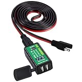 YONHAN 【Upgraded Version】 4.8A Motorcycle USB Charger SAE to USB Adapter with Voltmeter & ON/Off Switch, 3 Install Options Waterproof Quick Disconnect Plug for Smart Phone Tablet GPS