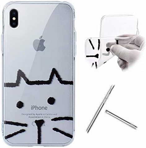 iPhone Xs Case, MingKun TPU Silicone Transparent Pattern Crystal Case Cover for iPhone X/Xs Cover Case Slim Cartoon Clear Pattern Protective Bag Shell - Cat