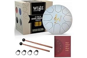 Steel Tongue Drum, Wise Harmony Steel Drum,6 Inch 8 Note Steel Hand Drum with Bag Music Book Drumsticks, Glow In The Dark, Musical Education, Meditation or Yoga, Zen Gift (White)